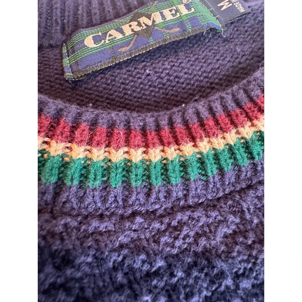 Vintage Carmel Golf Sweater‎ Golfer Knit Crewneck Navy Cotton Pullover Mens M